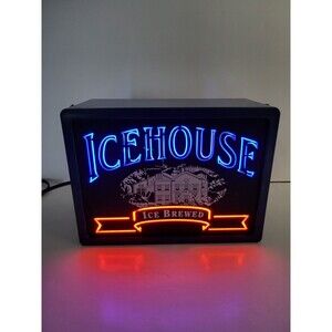 Vintage Icehouse Neon Box Sign Ice Brewed E Glas Wordenglass Miller Brewing